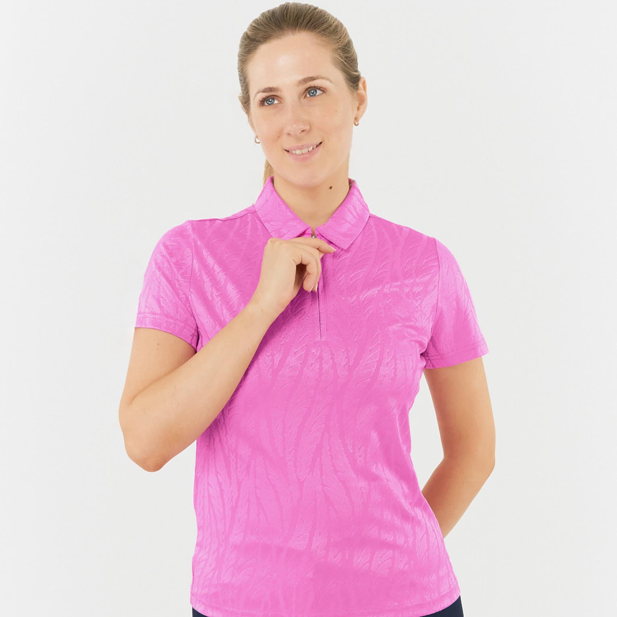 Pure Golf Freya Jacquard Ladies Golf Polo Shirt Azalea